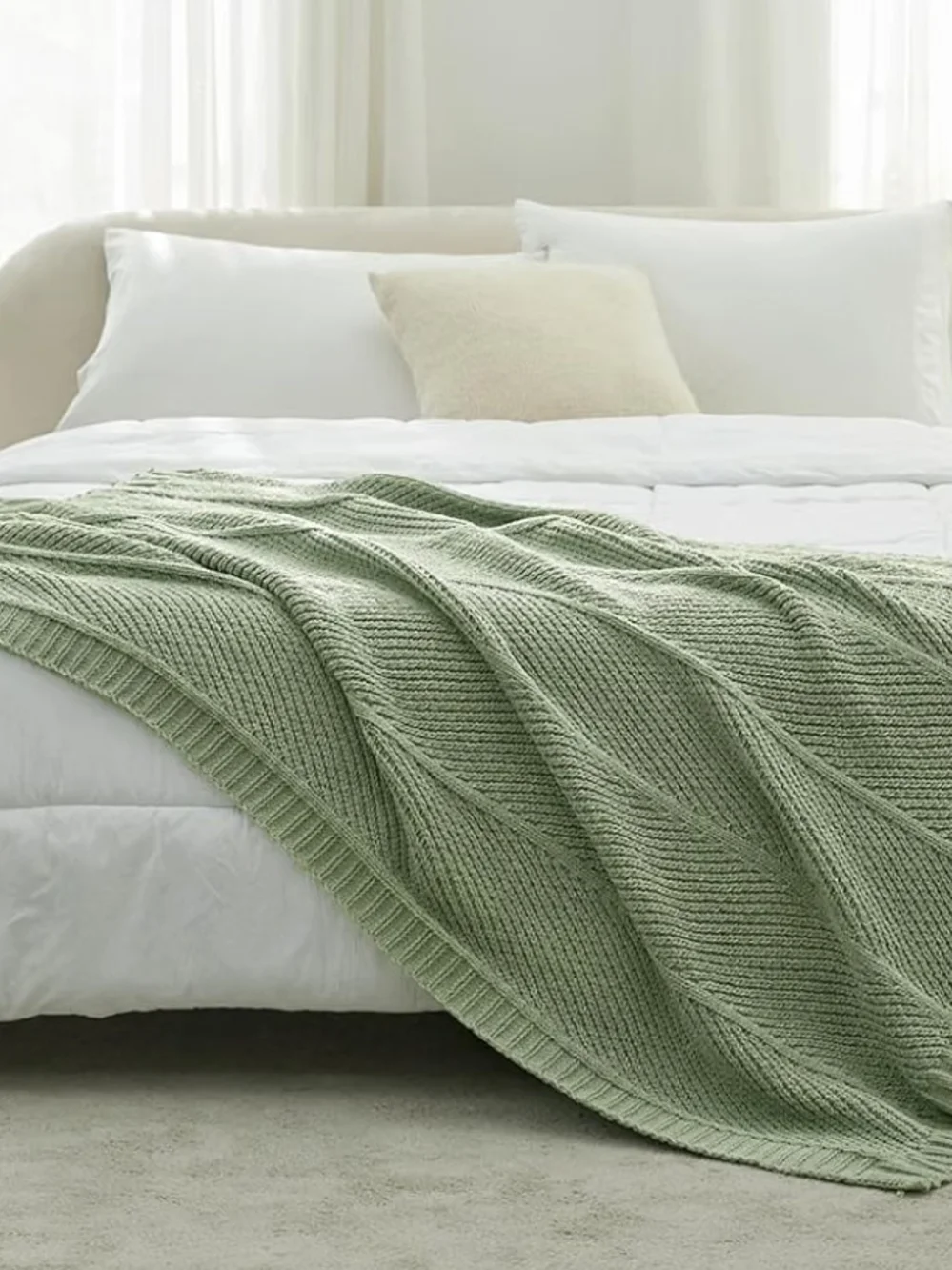 Cozy Knit Chunky Chenille Throw Blanket in Sage Green -50 X 60
